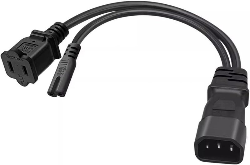 TEWOXIN IEC320 C14 to C7 + NEMA 1-15R Y Splitter Power Cord, Single IEC320 C14 Male Plug to C7 + NEMA 1-15R Female Socket Splitter Adapter Cable Cord(1FT/0.3M) - Image 1